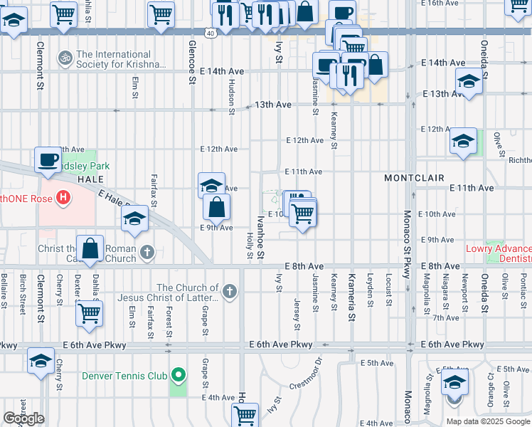 map of restaurants, bars, coffee shops, grocery stores, and more near in Denver
