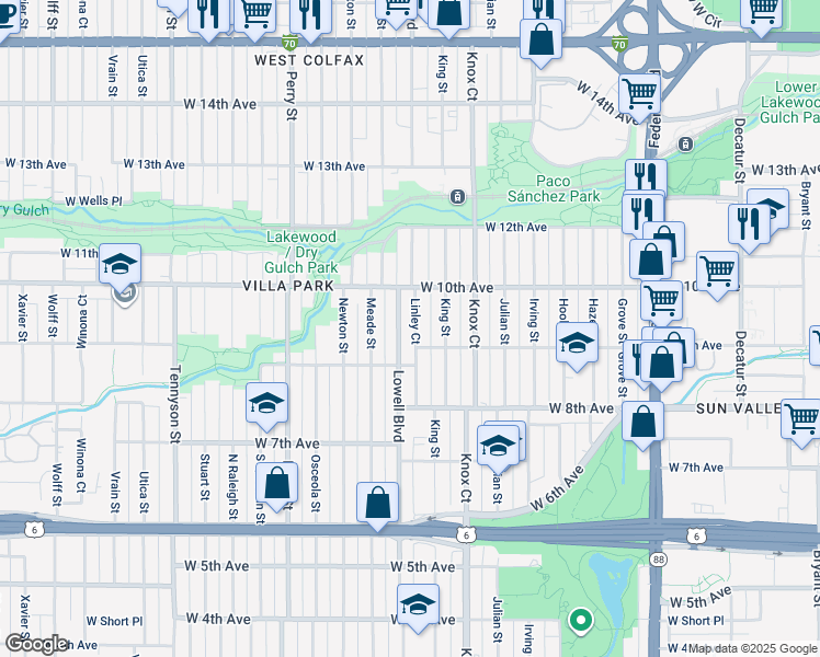 map of restaurants, bars, coffee shops, grocery stores, and more near 944 Linley Court in Denver