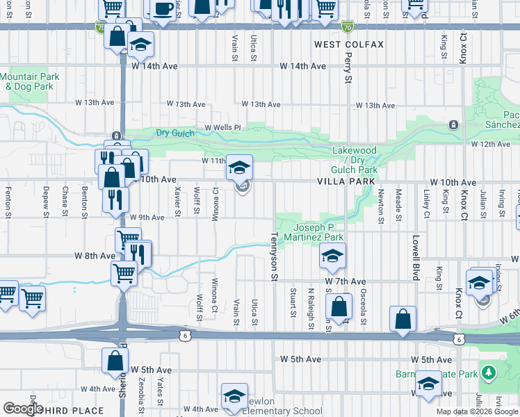 map of restaurants, bars, coffee shops, grocery stores, and more near 936 Utica Street in Denver