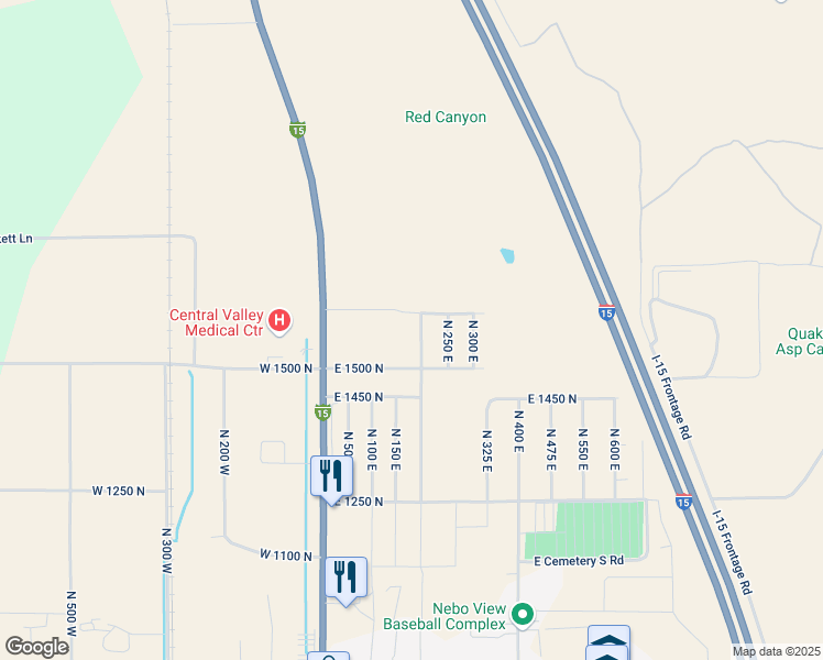 map of restaurants, bars, coffee shops, grocery stores, and more near 1581 North 200 East in Nephi