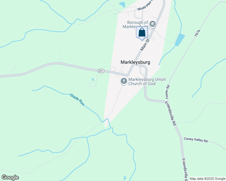 map of restaurants, bars, coffee shops, grocery stores, and more near 131 Brown Hill Road in Markleysburg