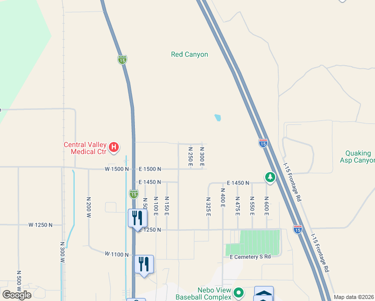 map of restaurants, bars, coffee shops, grocery stores, and more near 1585 North 250 East in Nephi