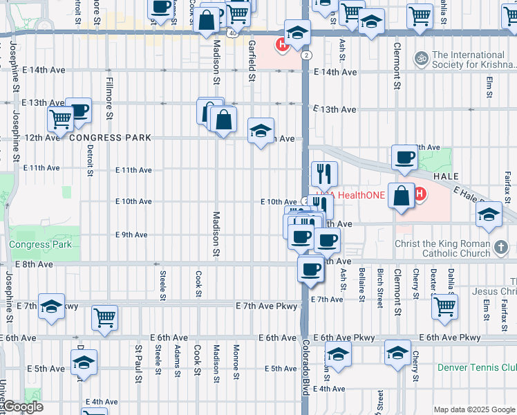 map of restaurants, bars, coffee shops, grocery stores, and more near 977 Jackson Street in Denver