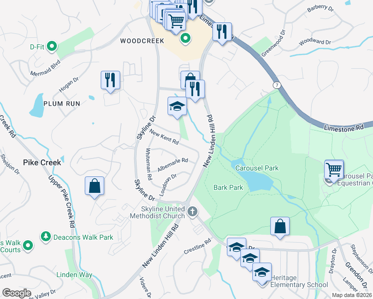 map of restaurants, bars, coffee shops, grocery stores, and more near 5122 New Kent Road in Wilmington
