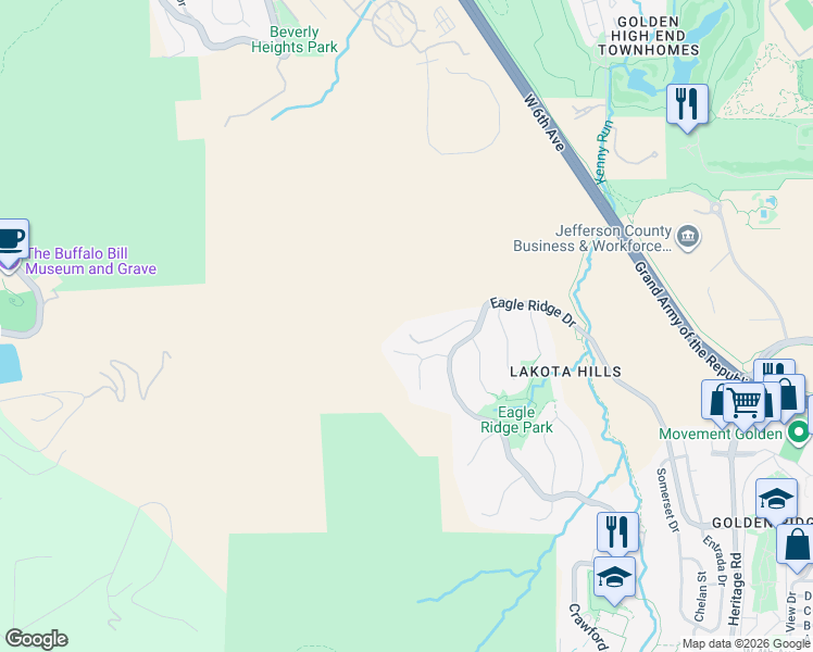 map of restaurants, bars, coffee shops, grocery stores, and more near 854 Shelton Road in Golden