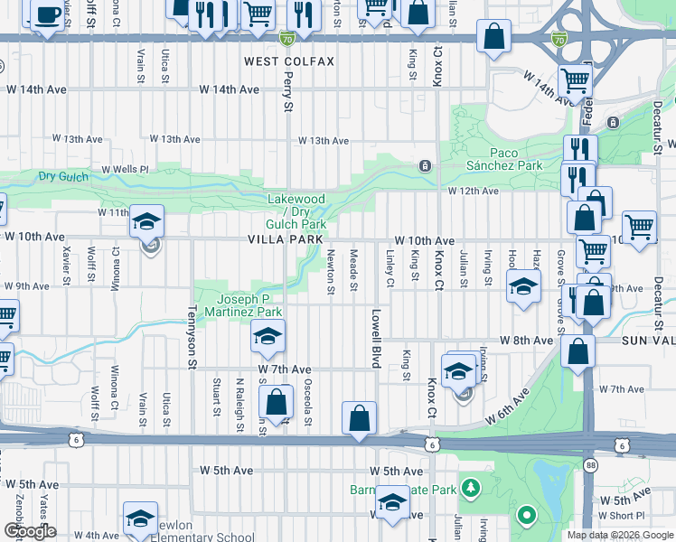 map of restaurants, bars, coffee shops, grocery stores, and more near 901 Osceola Street in Denver