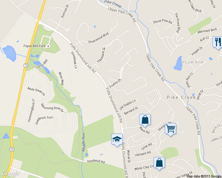 map of restaurants, bars, coffee shops, grocery stores, and more near 102 Drummond Farms Lane in Newark