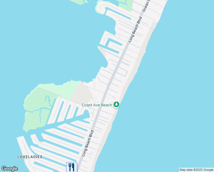 map of restaurants, bars, coffee shops, grocery stores, and more near 128 Long Beach Boulevard in Long Beach Township