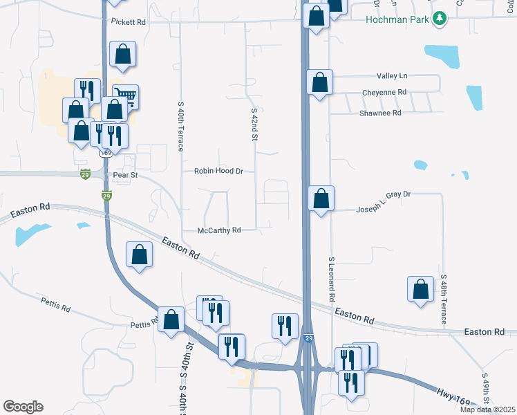 map of restaurants, bars, coffee shops, grocery stores, and more near 4202 Hillview Drive in Saint Joseph