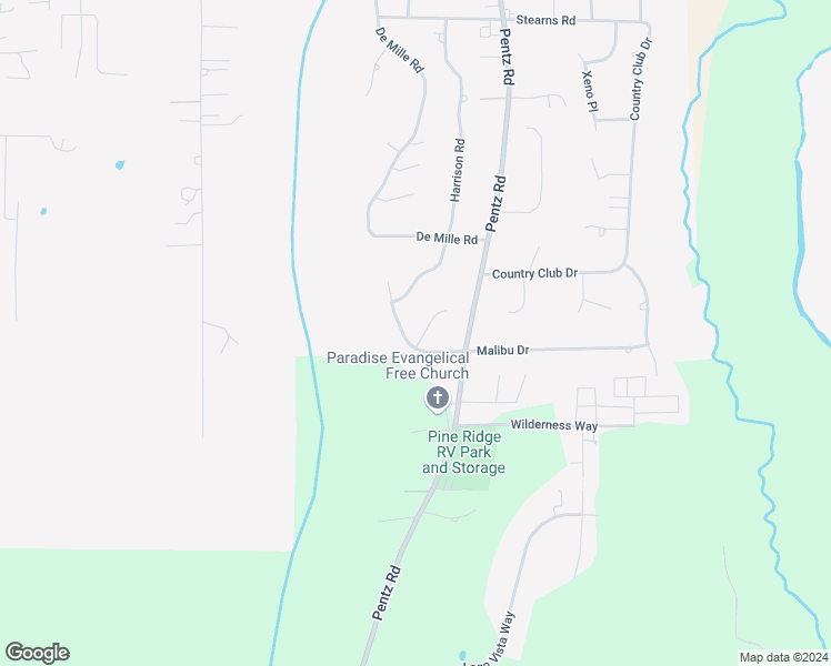 map of restaurants, bars, coffee shops, grocery stores, and more near 4941 Malibu Drive in Paradise