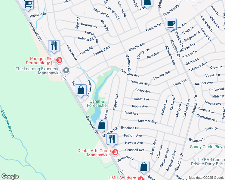 map of restaurants, bars, coffee shops, grocery stores, and more near 1494 Forecastle Avenue in Stafford Township