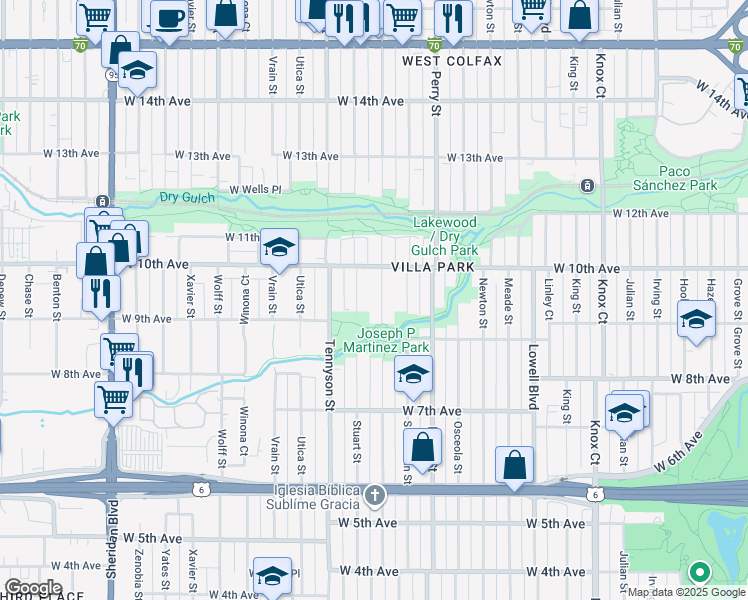 map of restaurants, bars, coffee shops, grocery stores, and more near 945 Raleigh Street in Denver
