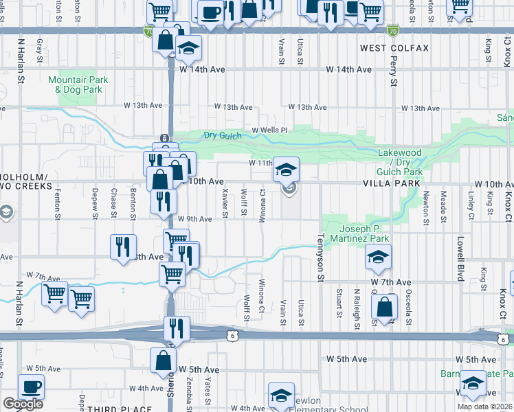 map of restaurants, bars, coffee shops, grocery stores, and more near 935 Winona Court in Denver