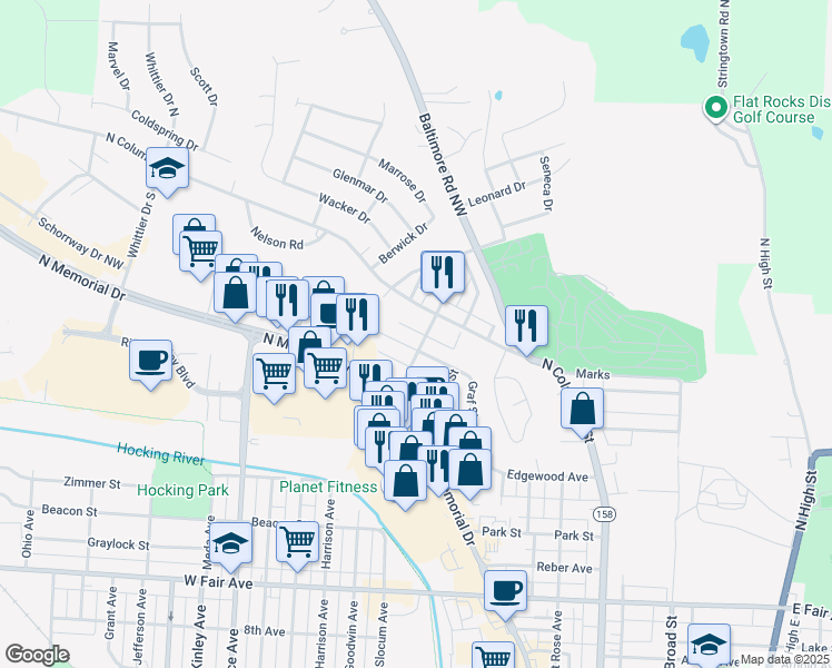 map of restaurants, bars, coffee shops, grocery stores, and more near 1506 Graf Street in Lancaster