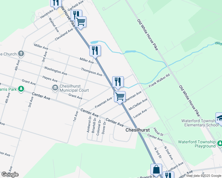map of restaurants, bars, coffee shops, grocery stores, and more near 222 Zimmerman Avenue in Chesilhurst