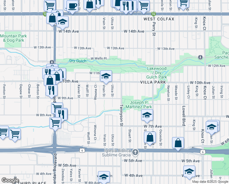 map of restaurants, bars, coffee shops, grocery stores, and more near 936 Utica Street in Denver