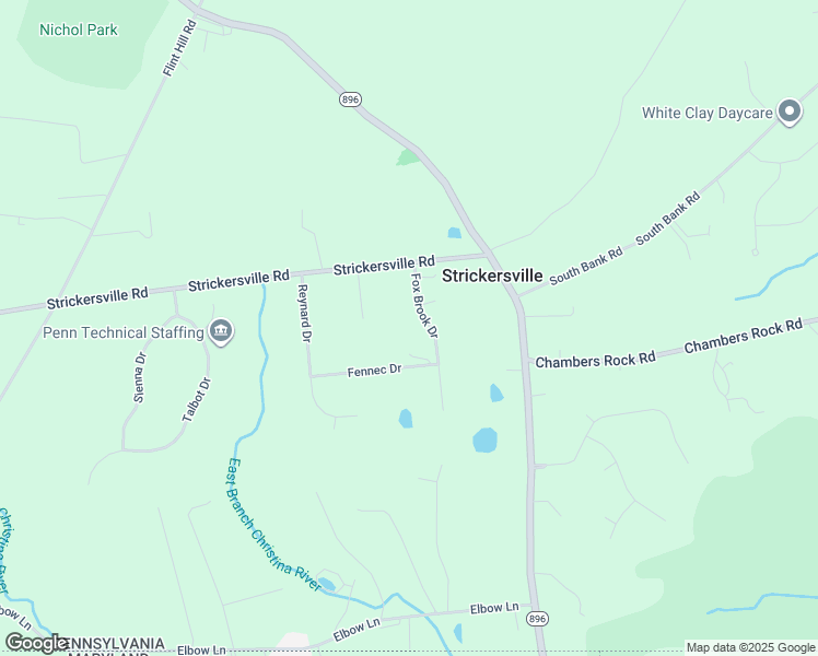 map of restaurants, bars, coffee shops, grocery stores, and more near 108 Fox Brook Drive in Landenberg