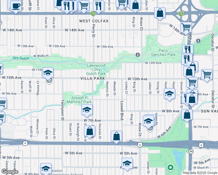 map of restaurants, bars, coffee shops, grocery stores, and more near 901 Osceola Street in Denver