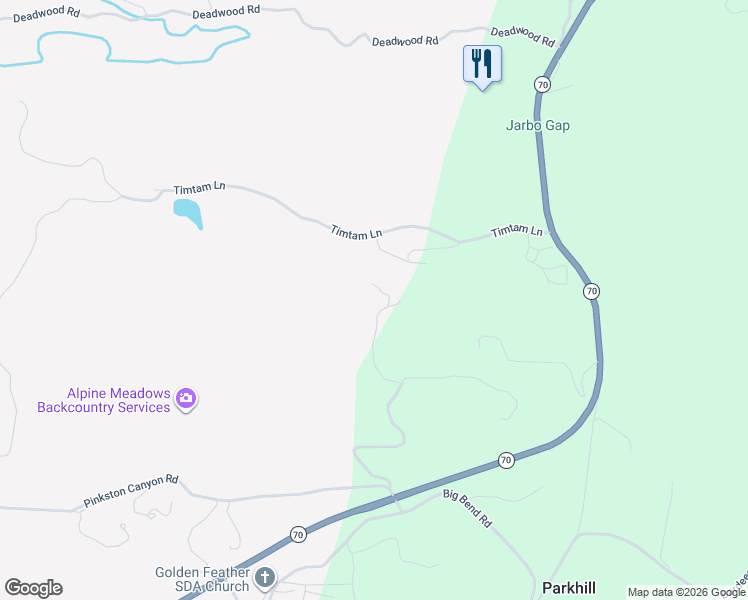 map of restaurants, bars, coffee shops, grocery stores, and more near Capricorn Way in Concow