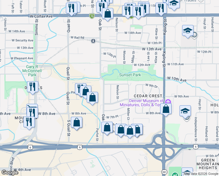 map of restaurants, bars, coffee shops, grocery stores, and more near 930 Newcombe Street in Lakewood