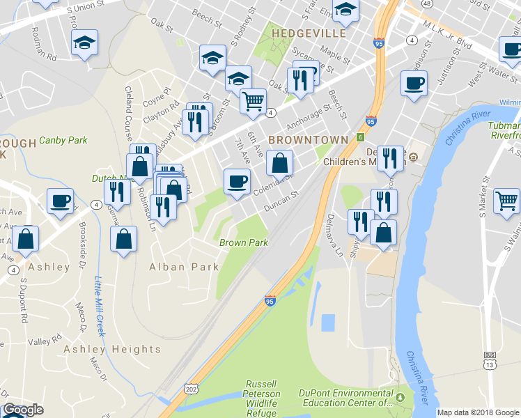 map of restaurants, bars, coffee shops, grocery stores, and more near 325 8th Avenue in Wilmington