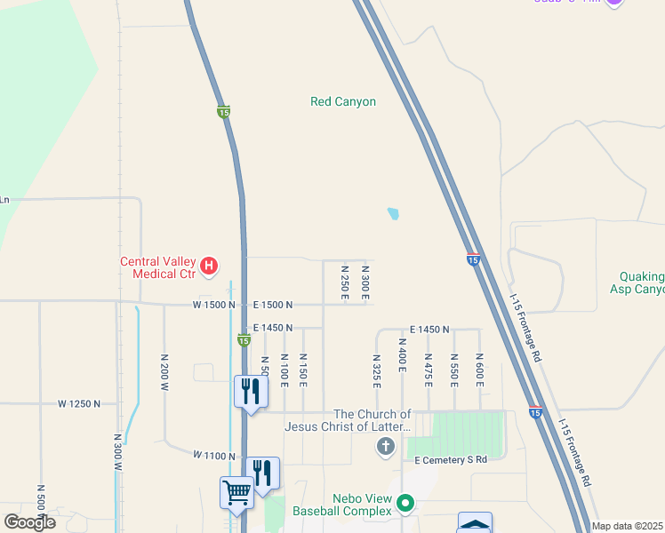 map of restaurants, bars, coffee shops, grocery stores, and more near 1604 North 200 East in Nephi