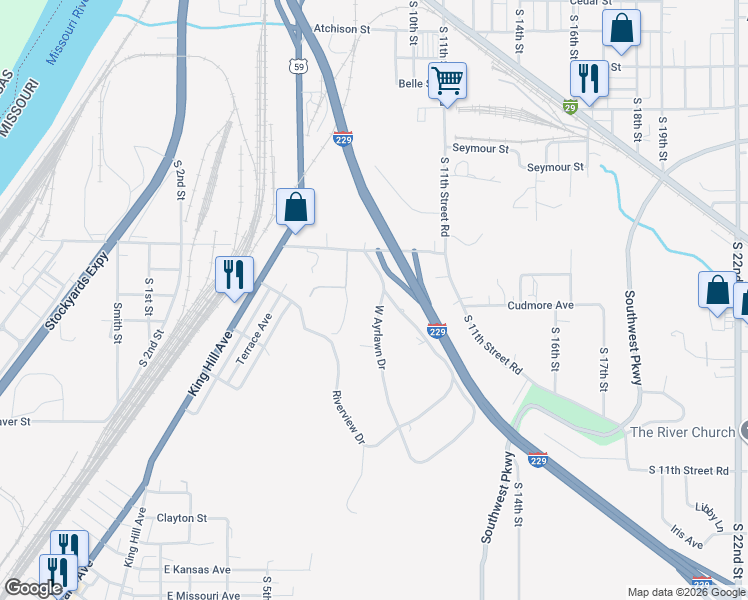 map of restaurants, bars, coffee shops, grocery stores, and more near 3806 West Ayrlawn Drive in Saint Joseph