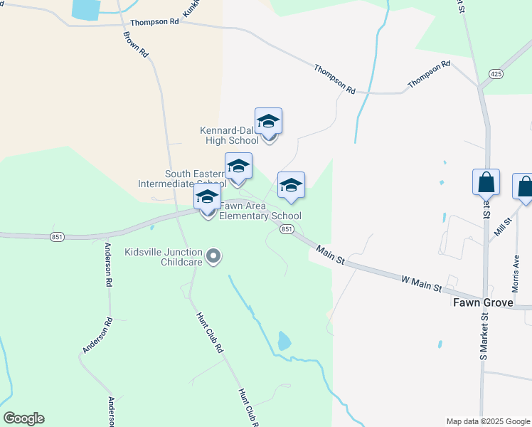 map of restaurants, bars, coffee shops, grocery stores, and more near 504 Main Street in Fawn Grove