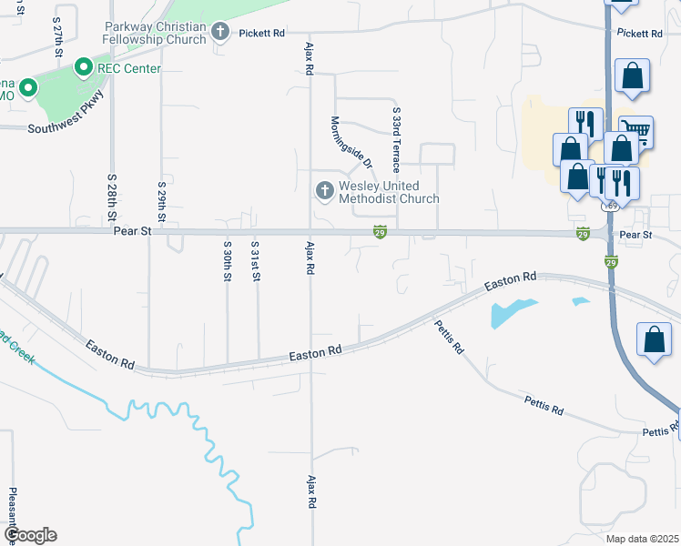 map of restaurants, bars, coffee shops, grocery stores, and more near 3240 Pear Street in Saint Joseph