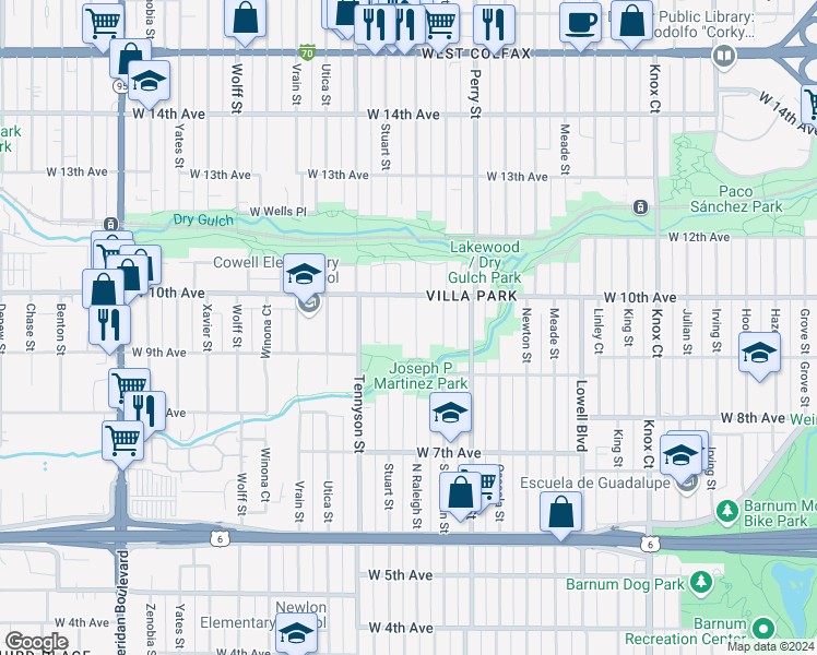 map of restaurants, bars, coffee shops, grocery stores, and more near 945 Raleigh Street in Denver