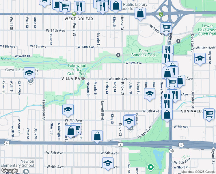 map of restaurants, bars, coffee shops, grocery stores, and more near 944 Linley Court in Denver