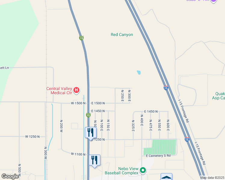 map of restaurants, bars, coffee shops, grocery stores, and more near 1607 North 200 East in Nephi
