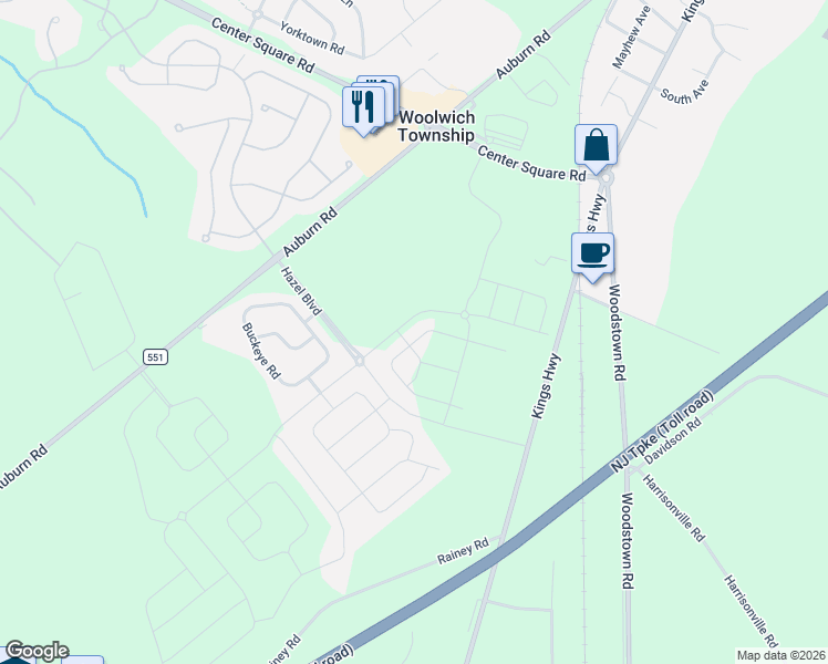map of restaurants, bars, coffee shops, grocery stores, and more near 177 Bantry Street in Swedesboro
