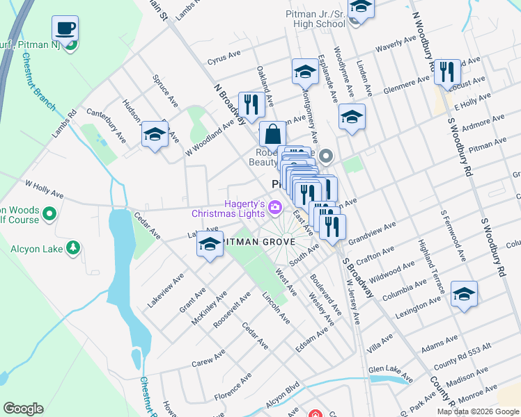 map of restaurants, bars, coffee shops, grocery stores, and more near 22 4th Avenue in Pitman