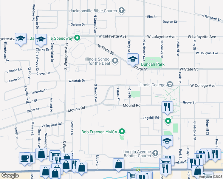 map of restaurants, bars, coffee shops, grocery stores, and more near 2 Fairview Court in Jacksonville