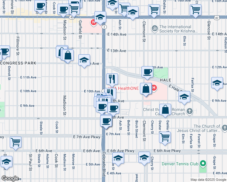 map of restaurants, bars, coffee shops, grocery stores, and more near 4109 East 10th Avenue in Denver