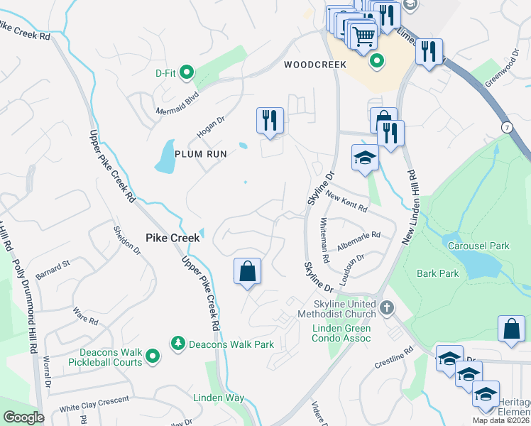 map of restaurants, bars, coffee shops, grocery stores, and more near 5420 Delray Drive in Wilmington