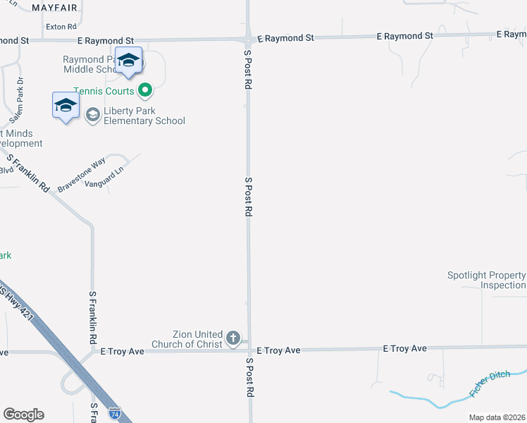map of restaurants, bars, coffee shops, grocery stores, and more near 2661 South Post Road in Indianapolis