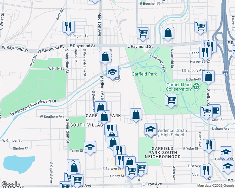 map of restaurants, bars, coffee shops, grocery stores, and more near 241 Mason Street in Indianapolis