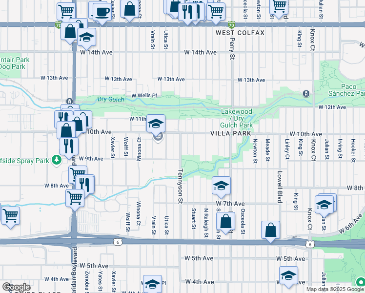 map of restaurants, bars, coffee shops, grocery stores, and more near 936 Tennyson Street in Denver