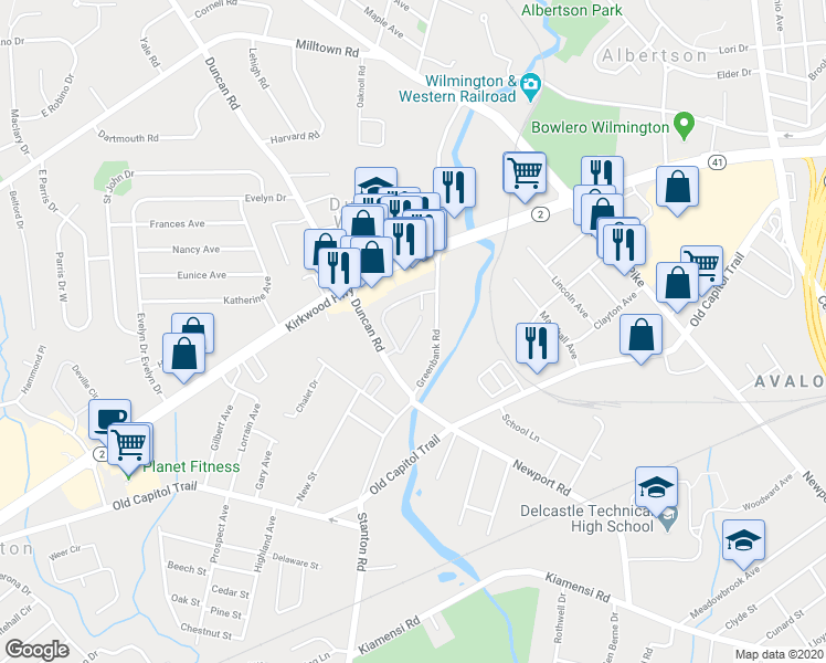 map of restaurants, bars, coffee shops, grocery stores, and more near 2000 Melson Road in Wilmington