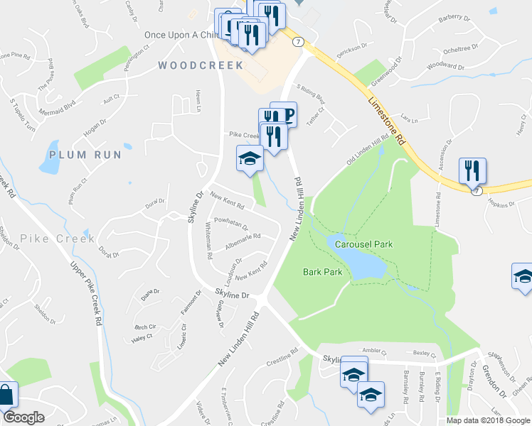 map of restaurants, bars, coffee shops, grocery stores, and more near 5122 New Kent Road in Wilmington