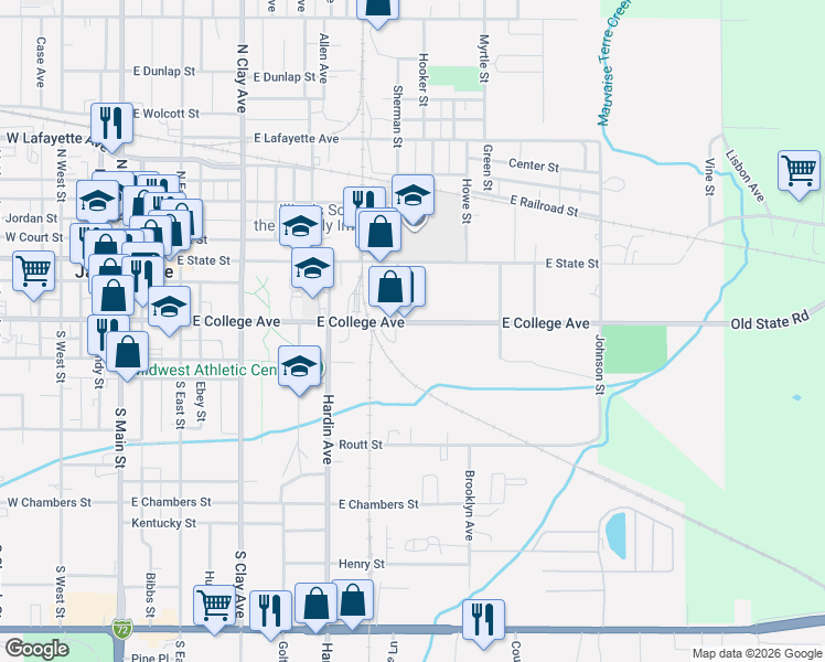 map of restaurants, bars, coffee shops, grocery stores, and more near 749 East College Avenue in Jacksonville