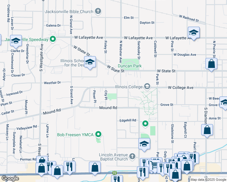map of restaurants, bars, coffee shops, grocery stores, and more near 1309 West College Avenue in Jacksonville