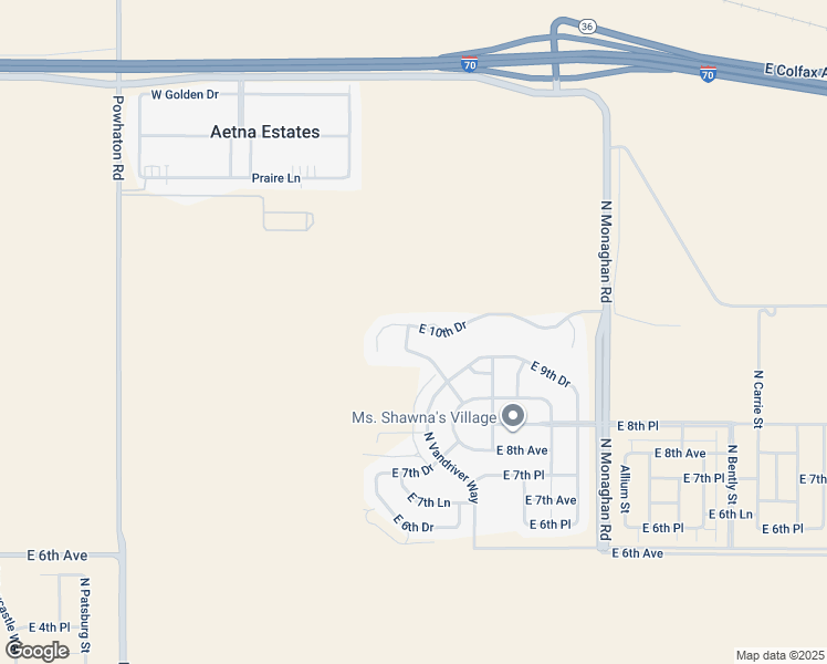 map of restaurants, bars, coffee shops, grocery stores, and more near 27514 East 10th Drive in Aurora