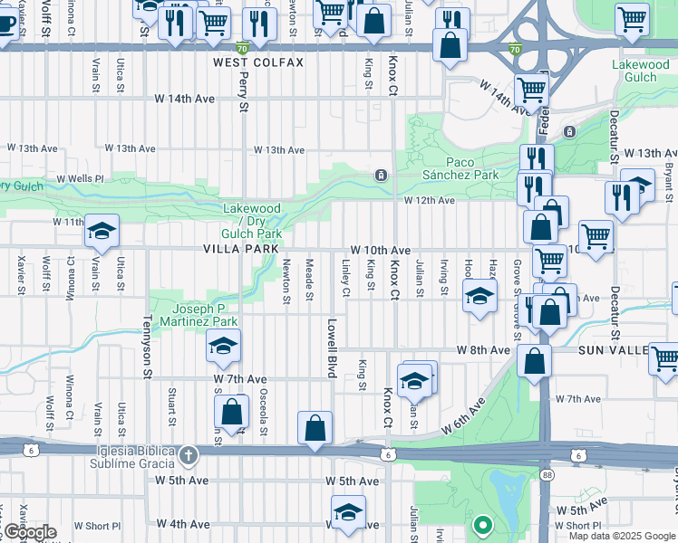 map of restaurants, bars, coffee shops, grocery stores, and more near 944 Linley Court in Denver