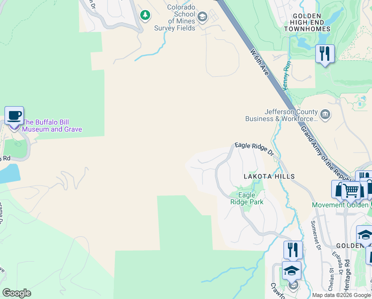 map of restaurants, bars, coffee shops, grocery stores, and more near 854 Shelton Road in Golden