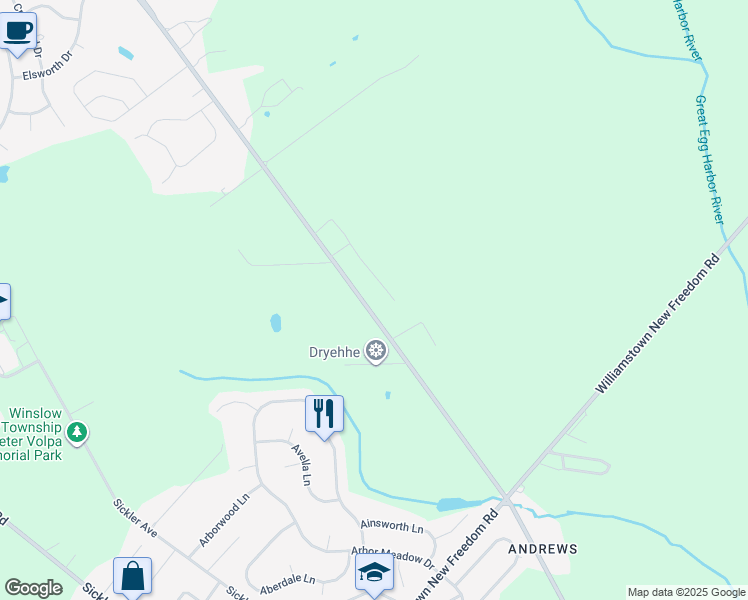 map of restaurants, bars, coffee shops, grocery stores, and more near 510 Erial Road in Sicklerville