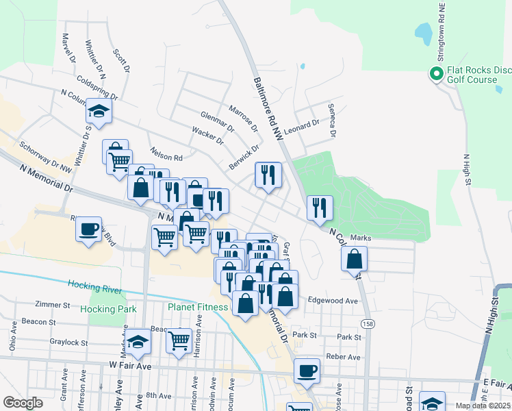 map of restaurants, bars, coffee shops, grocery stores, and more near 1506 Graf Street in Lancaster