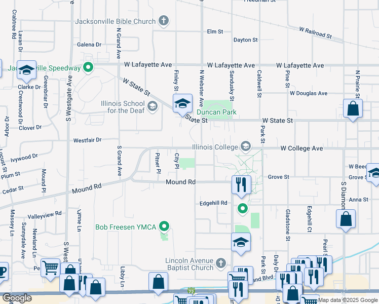 map of restaurants, bars, coffee shops, grocery stores, and more near 1309 West College Avenue in Jacksonville